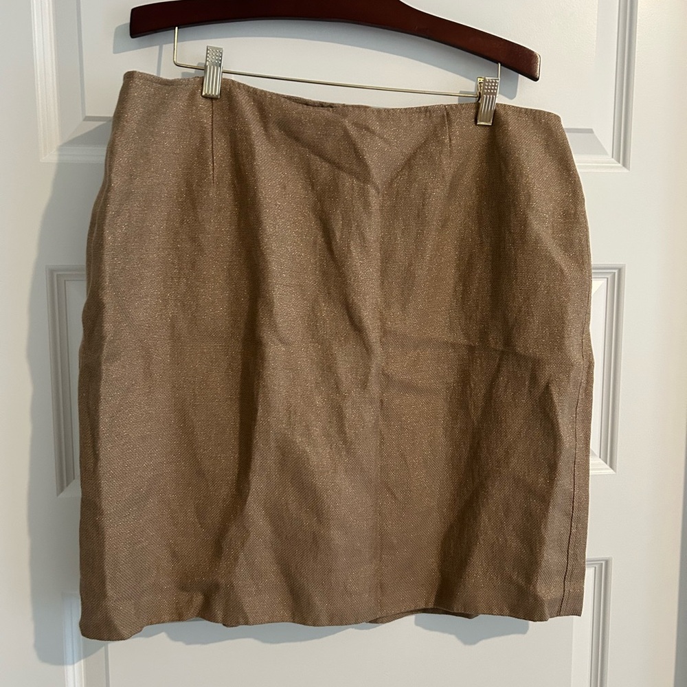 Talbots Linen Blend Skirt Tan Gold Metallic Size 22WP Petite